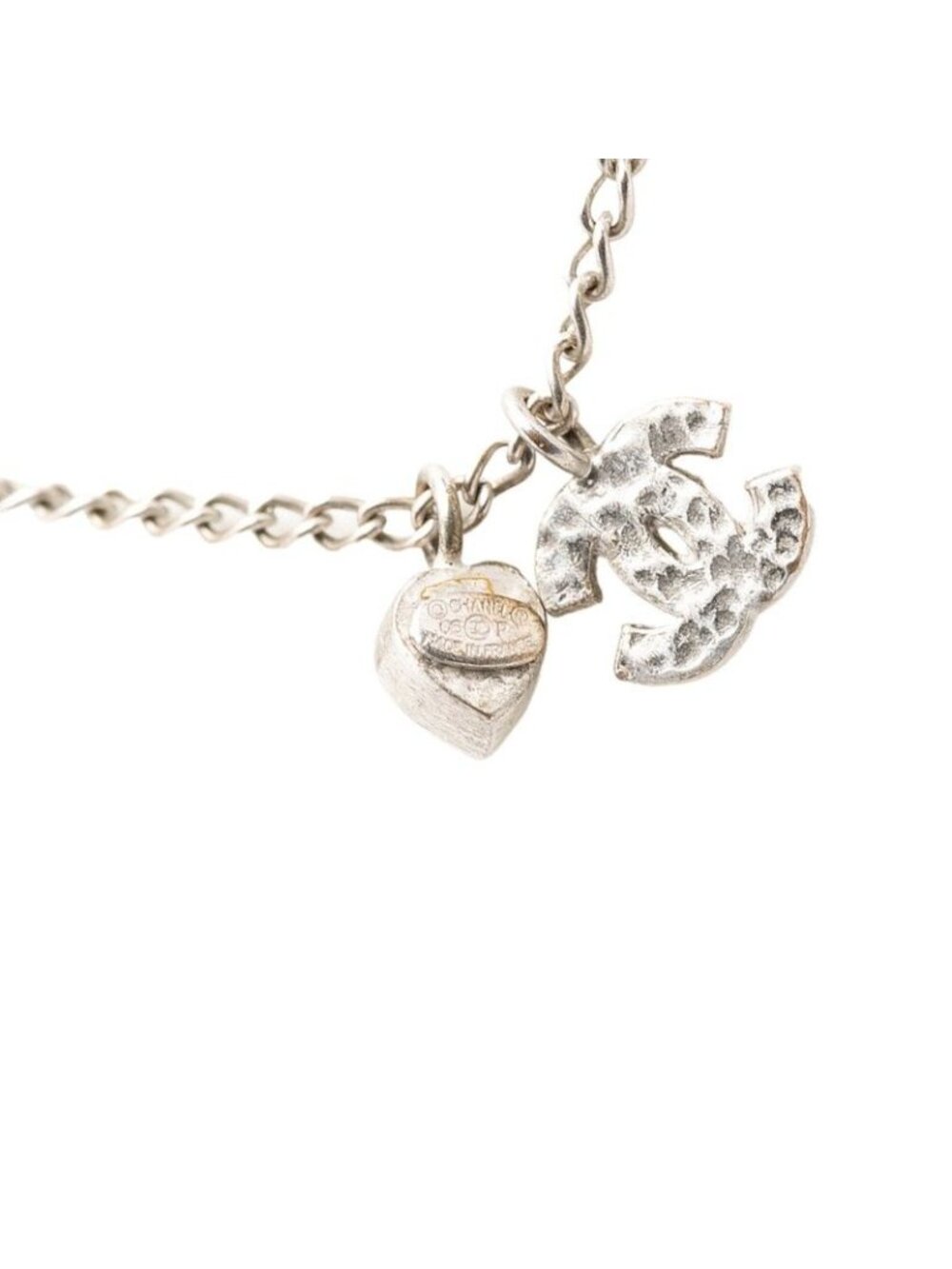 Chanel CC Logo Heart Key Motif Necklace Silver Metal Line Stone 1 - Picture 4 of 5